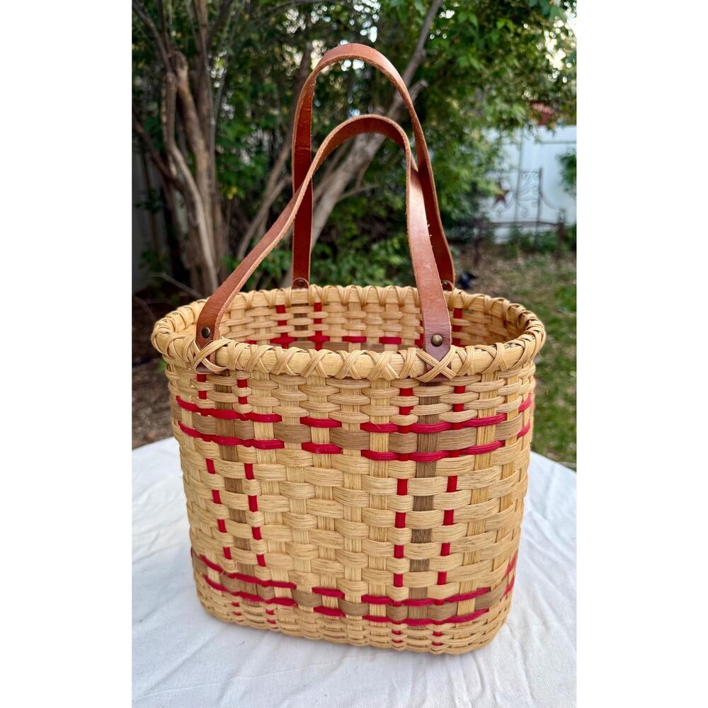 Vintage Amish Style Market Basket with Leather Handles